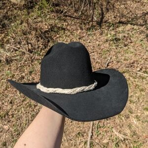 MHT Black western wool hat size 6 7/8 3x beaver blend with handmade hatb…